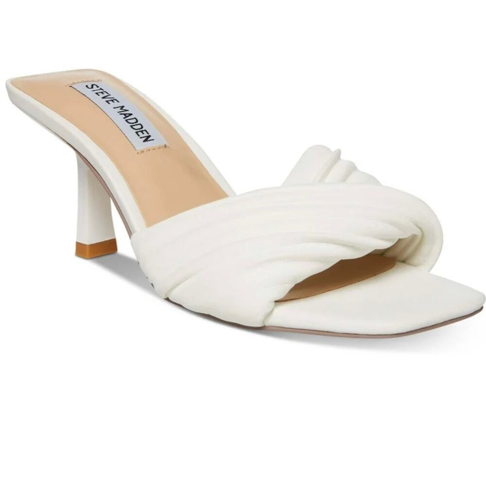 Steve Madden Twinkled Faux Leather Square Toe Sandals White Size 7.5 $100